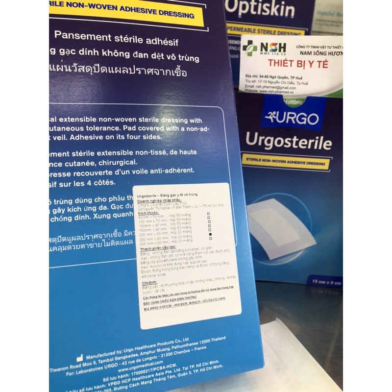 [HÀNG THÁI] Băng keo dán miếng dán có kèm gạc vô trùng hút dịch bảo vệ vết thương sau mổ URGO URGOSTERILE 150mm x 90mm