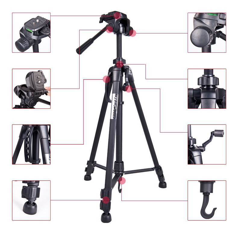 Chân Máy Ảnh Tripod Weifeng WT-3540, khung nhôm cao cấp, cao 1.5m chịu tải 3kg hỗ trợ chụp ảnh, quay video, livestream