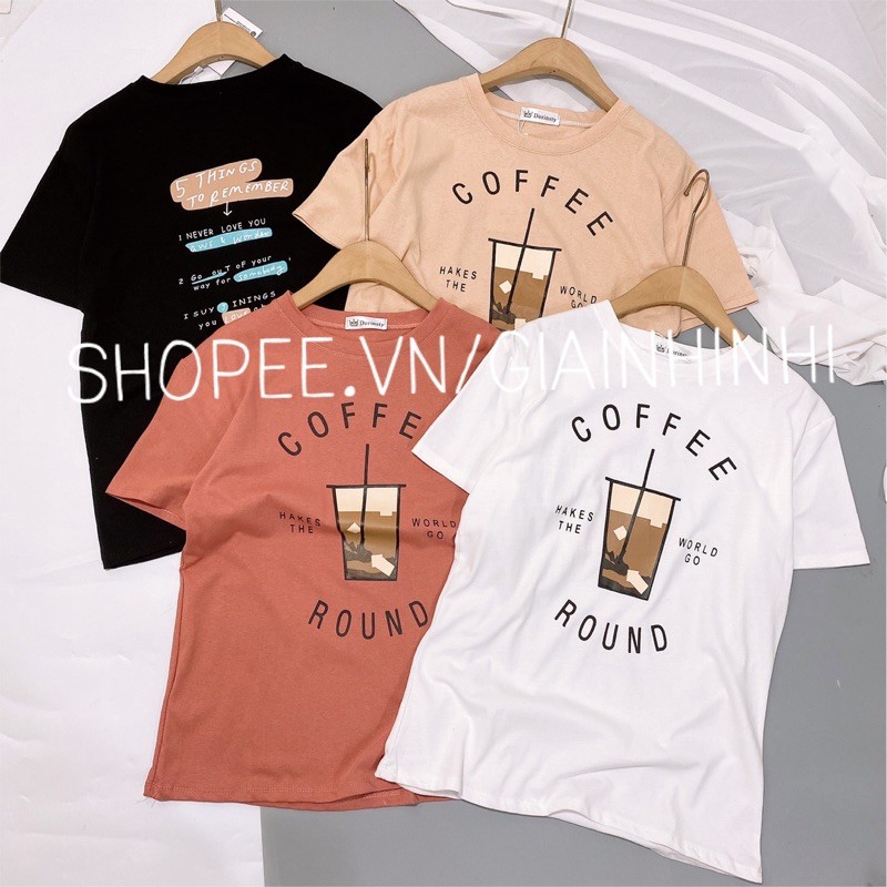 Áo phông teen coffee dáng rộng cổ tròn, Áo thun ngắn tay form rộng dáng dài AS1910 - NhiNhi Shop