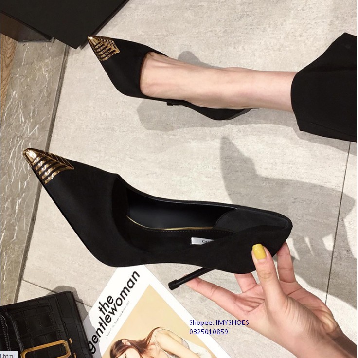 GIÀY NỮ GÓT SIÊU NHỎ NHỌN, GIÀY 11CM MŨI NHỌN ĐÍNH KIM LOẠI LẠ MẮT TỪ IMYSHOES