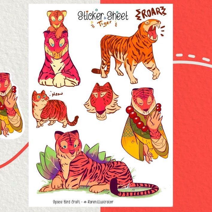sticker sheet tiger - Sticker thiết kế | Bullet journal sticker - unim002