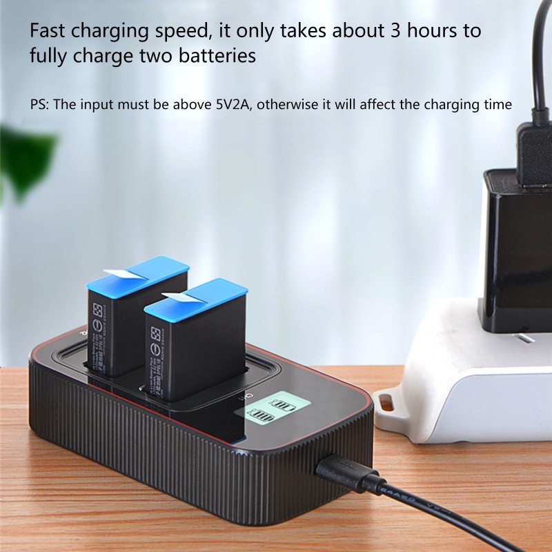 Bộ Sạc Hai Đầu Hiển Thị LCD Có Cáp Sạc Cho Hero 9 Màu Đen