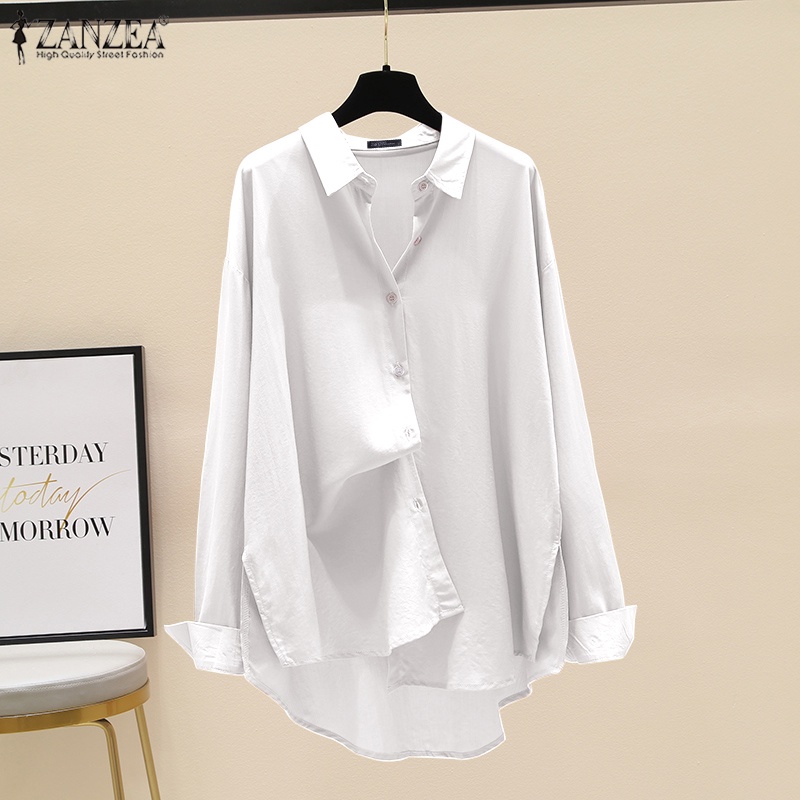 Áo sơ mi ZANZEA dài tay form rộng xẻ tà phong cách đường phố thời trang