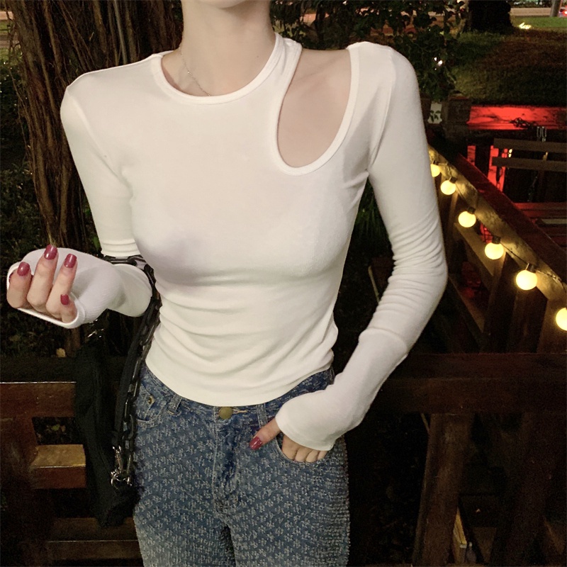 SUXI Áo thun croptop tay dài màu trơn dáng ôm quyến rũ dễ phối đồ hợp thời trang phong cách Hàn Quốc