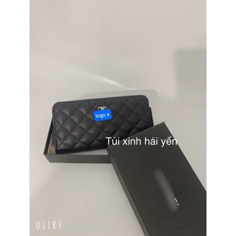 ví dài cầm tay trần trám nhỏ logo x khoá kéo quả chuông siêu xinh hàng full hộp