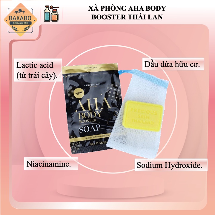 XÀ PHÒNG TẮM TRẮNG DA AHA BODY BOOSTER THÁI LAN 80GR - NỘI ĐỊA THÁI LAN - TẶNG KÈM TÚI TẠO BỌT XÀ PHÒNG 2 LỚP CAO CẤP