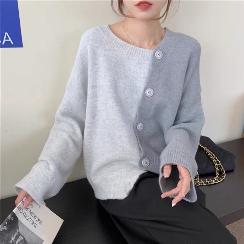 Áo cardigan lệch vạt hai màu