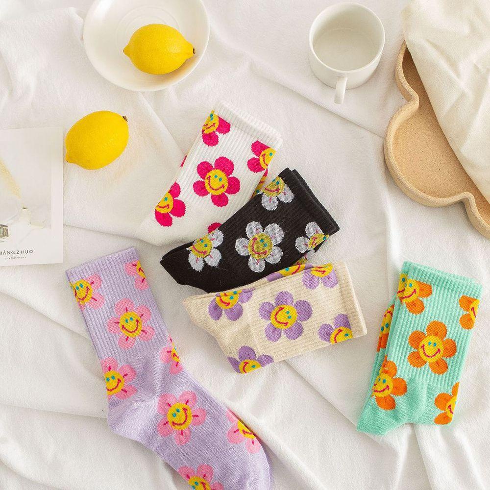 Vớ Thoáng Khí Thoải Mái Họa Tiết Hoa Mặt Cười Thời Trang Harajuku Cho Nữ