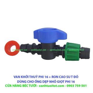 Bộ 10 cái VAN KHỞI THUỶ PHI 16 - DÙNG CHO ỐNG TƯỚI NHỎ GIỌT PHI 16 + RON CAO SU DẺO ĐỎ