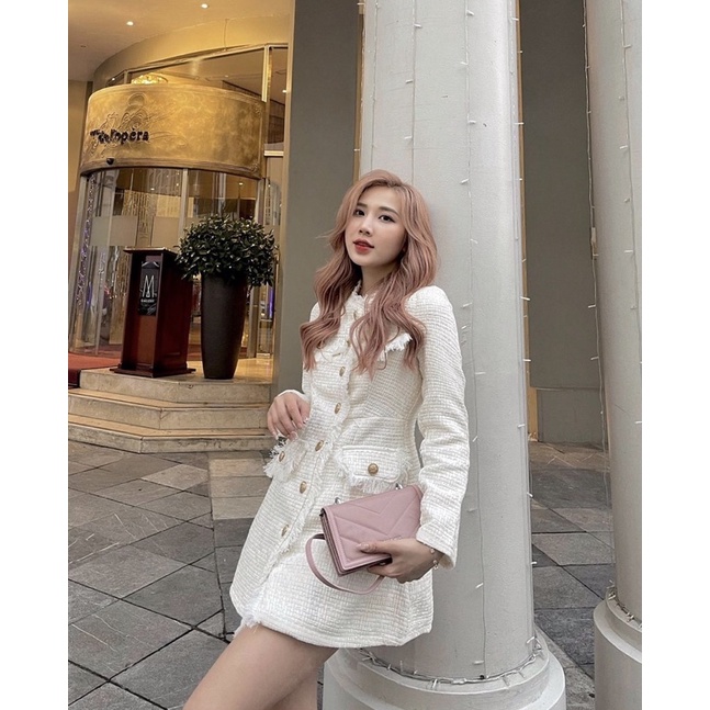 Váy dạ tweed cúc dọc