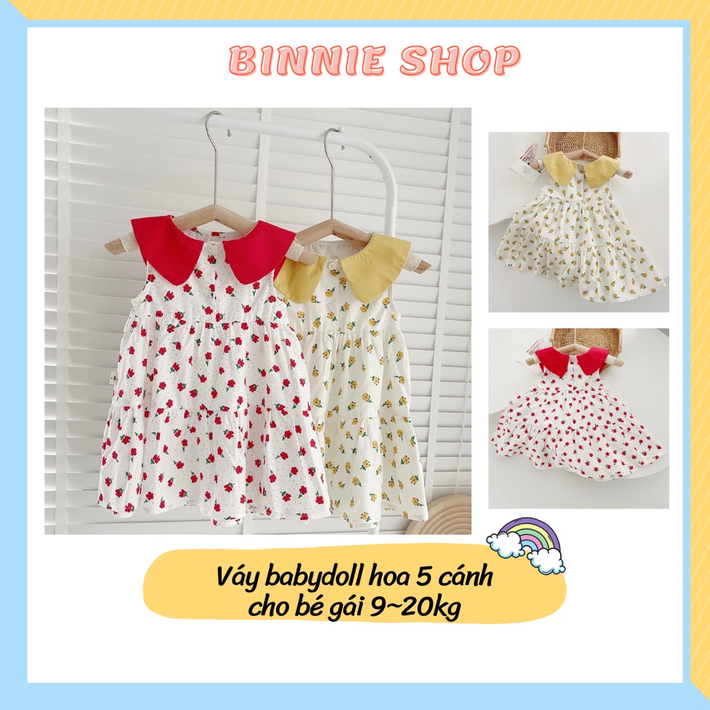 Váy bé gái Váy babydoll sát nách họa tiết hoa 5 cánh xinh xắn cho bé gái 8-20kg (0-5 tuổi) BINNIE SHOP V13