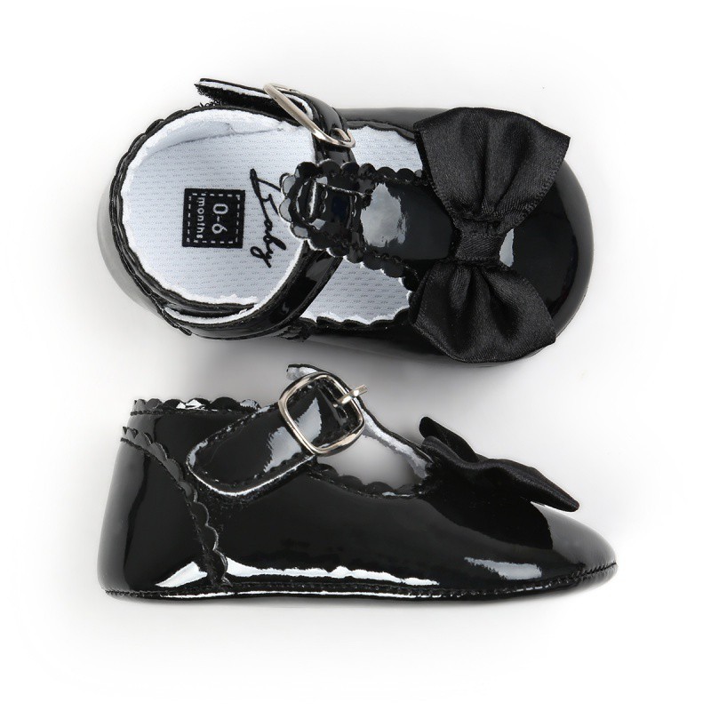 Giày da họa tiết nơ xinh xắn cho bé gái