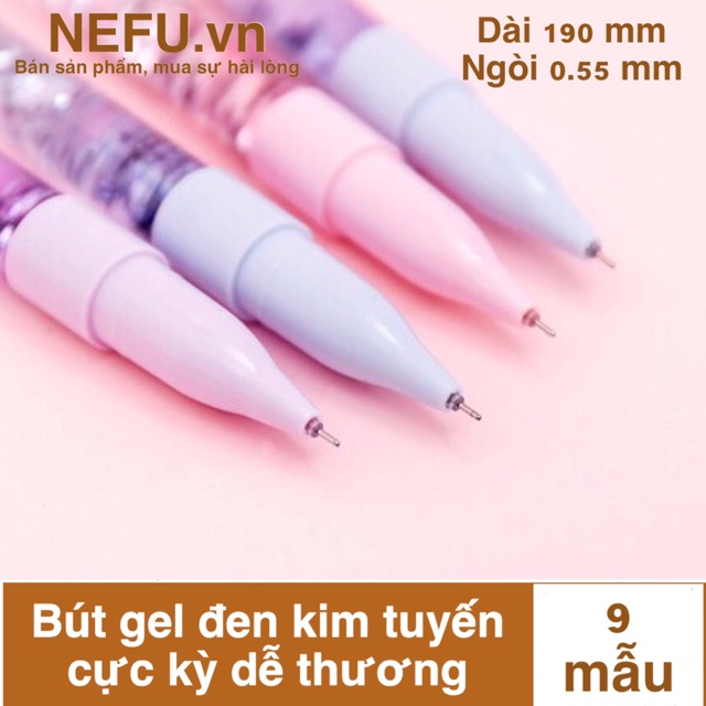 [NEFU] Combo 5 bút bi gel mực đen kim tuyến lấp lánh kỳ lân - thiên nga - ngôi sao thiên thần