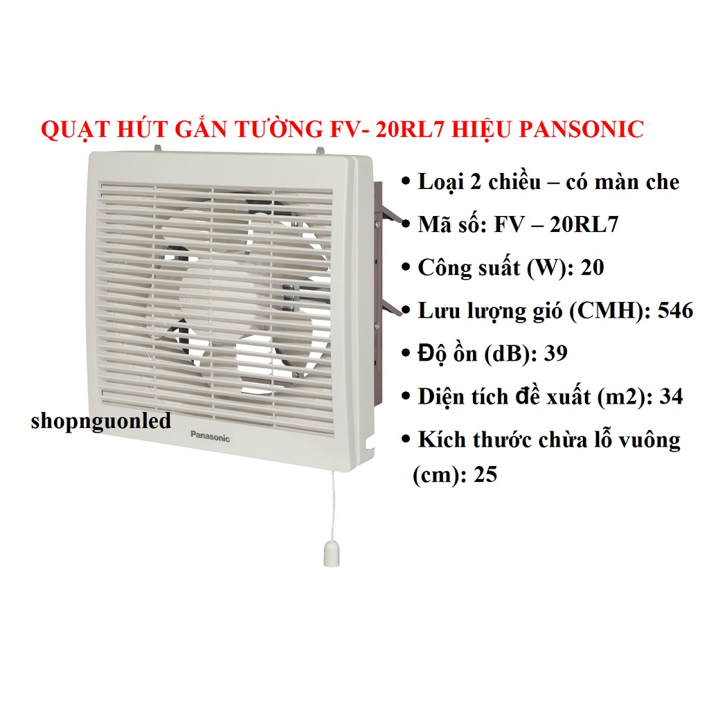 Quạt hút gắn tường (quạt thông gió) Loại hai chiều có màn che Panasonic FV-20RL7/ FV - 25RL7/ FV - 30RL6.