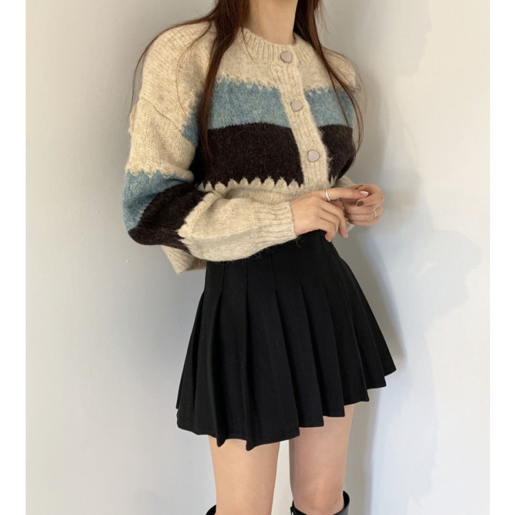 Áo Khoác Cardigan Dệt Kim Tay Dài Họa Tiết Kẻ Sọc Phong Cách Retro Hàn Quốc Thời Trang Thu Đông Cho Nữ