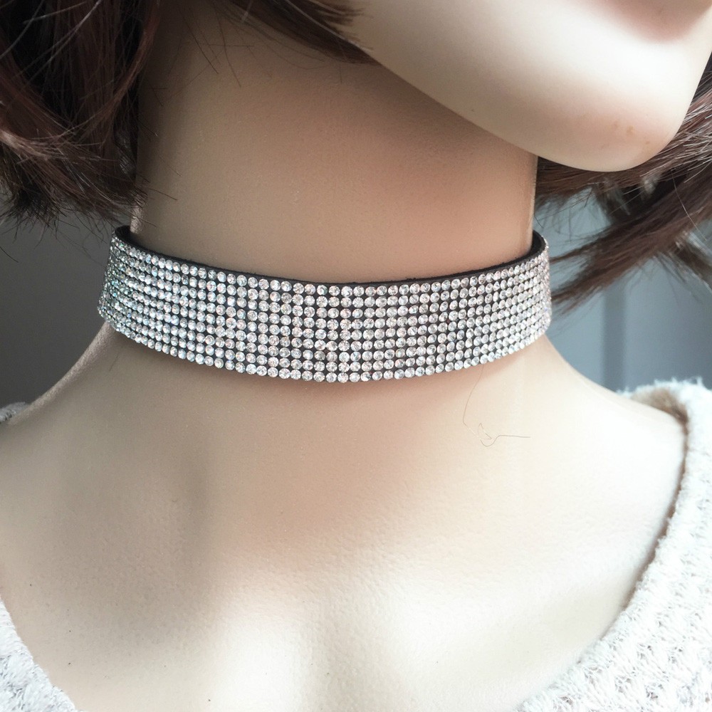 Vòng Cổ Choker Dây Nhung Đính Đá Kim Cương Nhân Tạo Cho Nữ