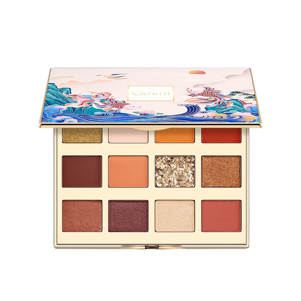 Bảng Phấn Mắt Catkin 12 Màu Ánh Nhũ Lì Siêu Mịn Mượt Làm Đẹp Thời Trang Cho Nữ 15g