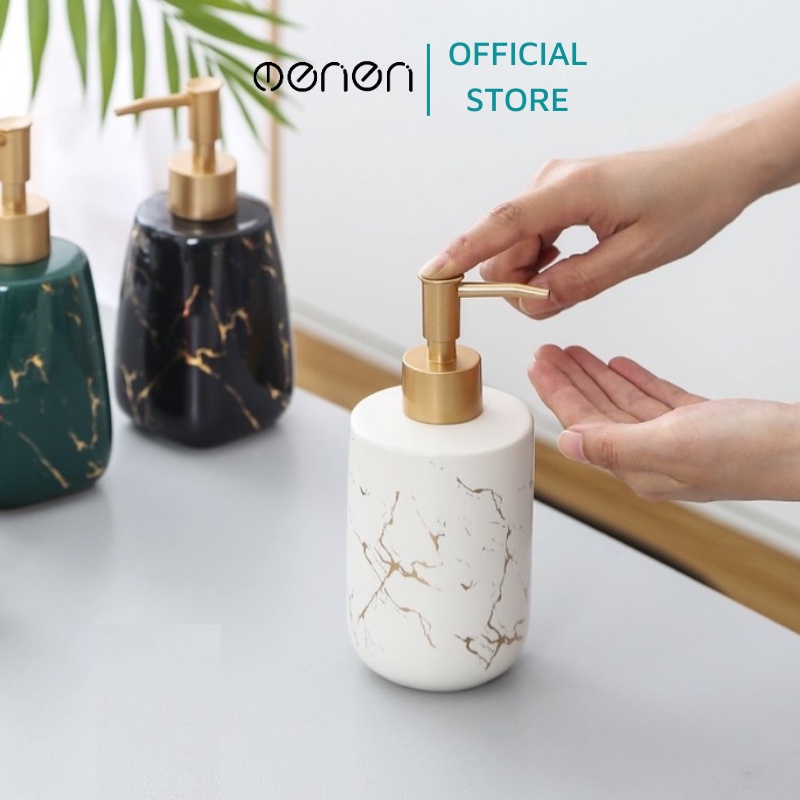 Bình Sứ Đựng Nước Rửa Tay Dầu Gội Sữa Tắm OENEN Vòi Nhấn Cao Cấp 350ml Oenon