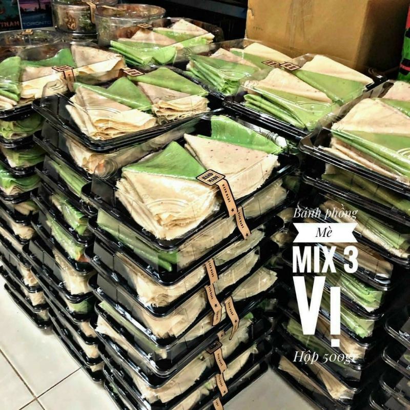 Bánh phồng sữa mix 3 vị sầu riêng- lá dứa- dừa mè