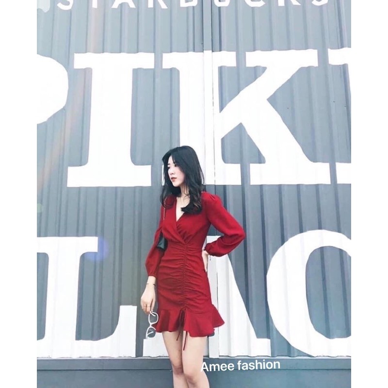 Video ảnh thật váy đầm nữ dáng ôm đuôi cá rút dây bên hông