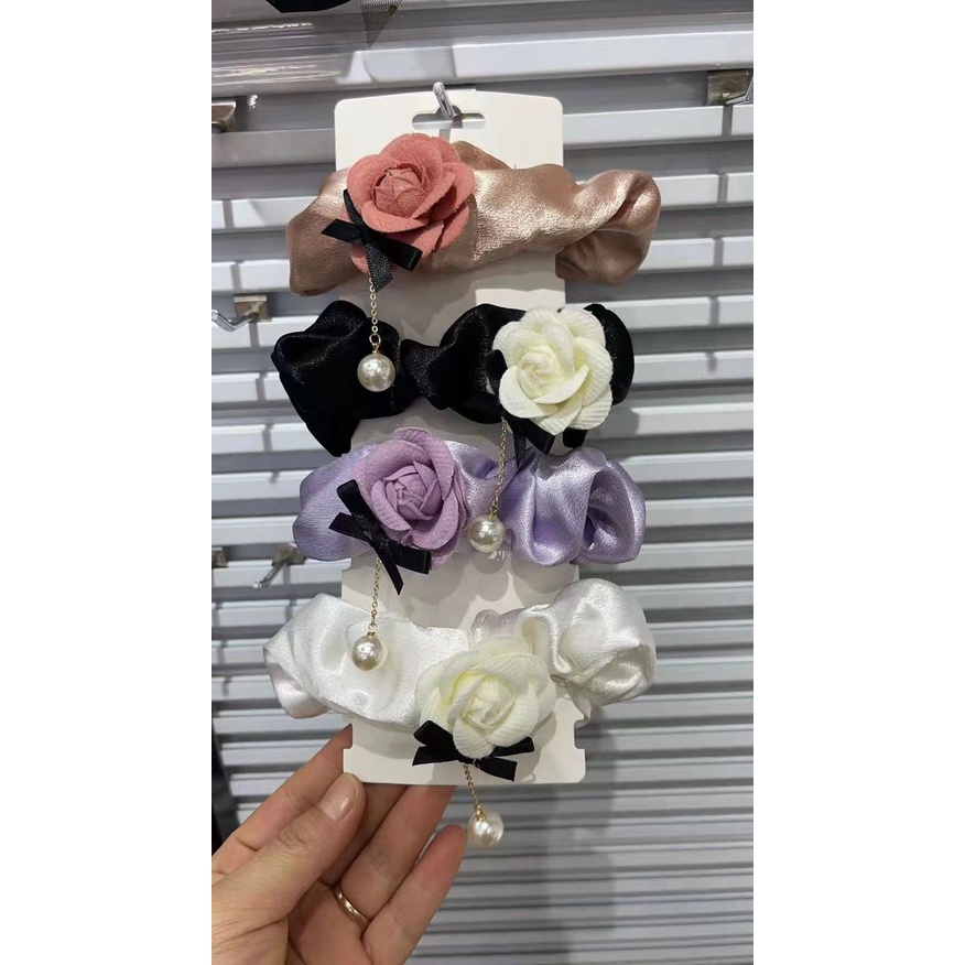 Dây Cột Tóc Vải Đính Nơ Phong Cách Retro Chất Lượng Cao