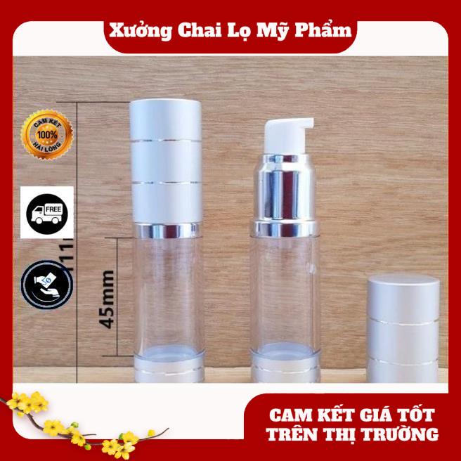 Chai hút chân không trong suốt Nắp Bạc 15ml,30ml,50ml , chai xịt giọt chiết kem , phụ kiện du lịch