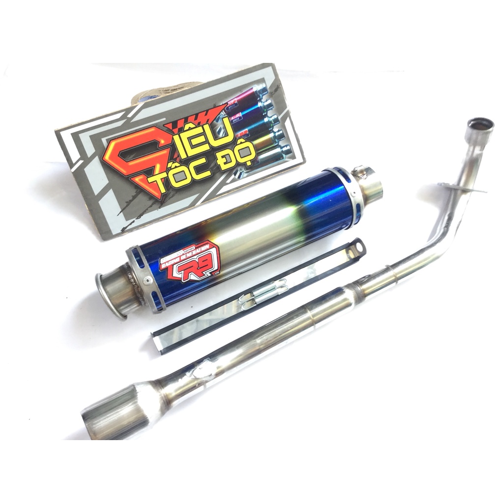 Bộ pô R9 full cổ pô inox thẳng gắn cho nhiều loại xe