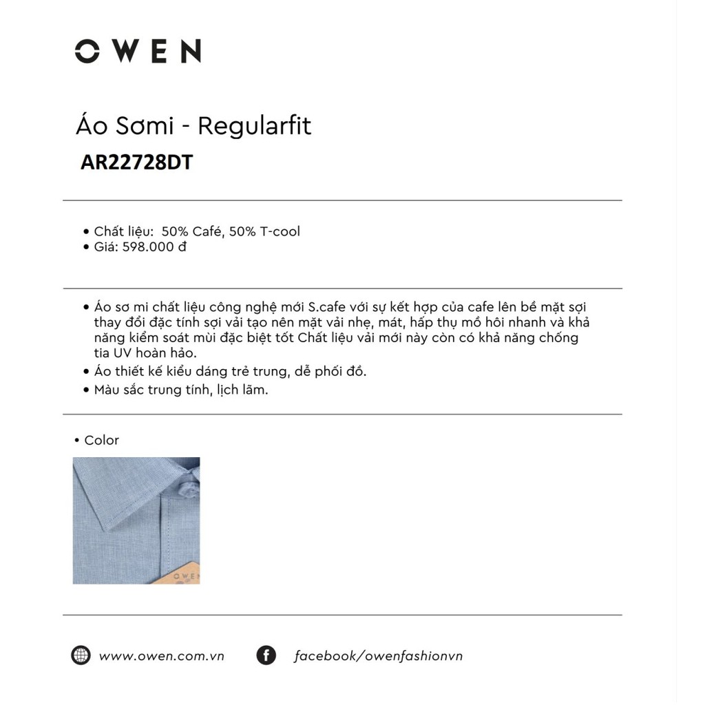 OWEN - Áo sơ mi dài tay Owen REGULAR FIT chất cafe 22728