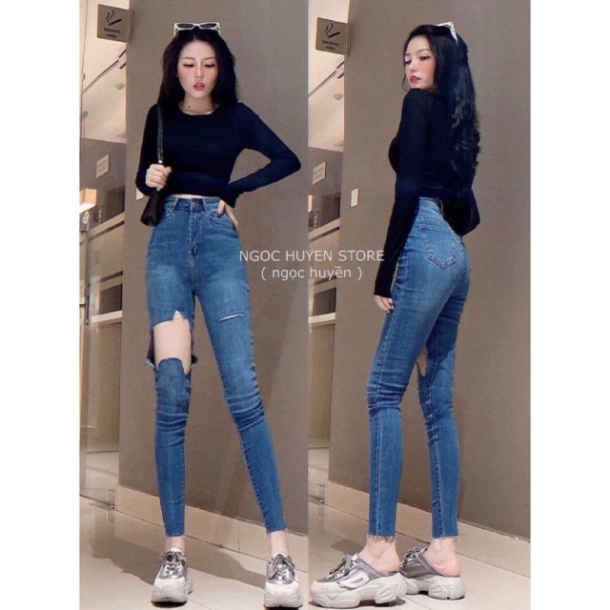 Quần jeans RÁCH Ô ôm body lưng siêu cao