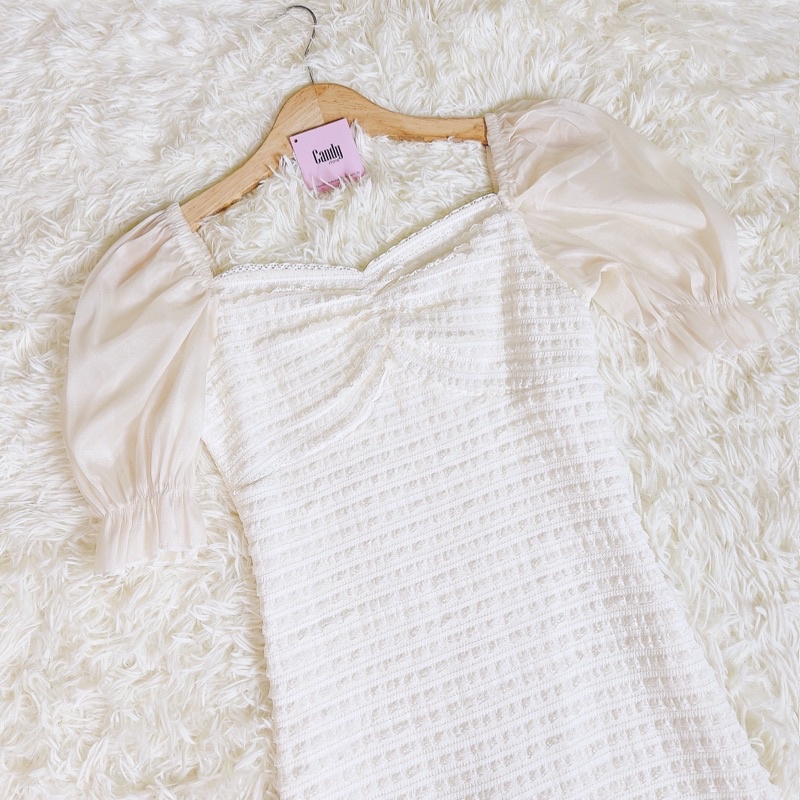 Váy midi voan nhún phối tay voan