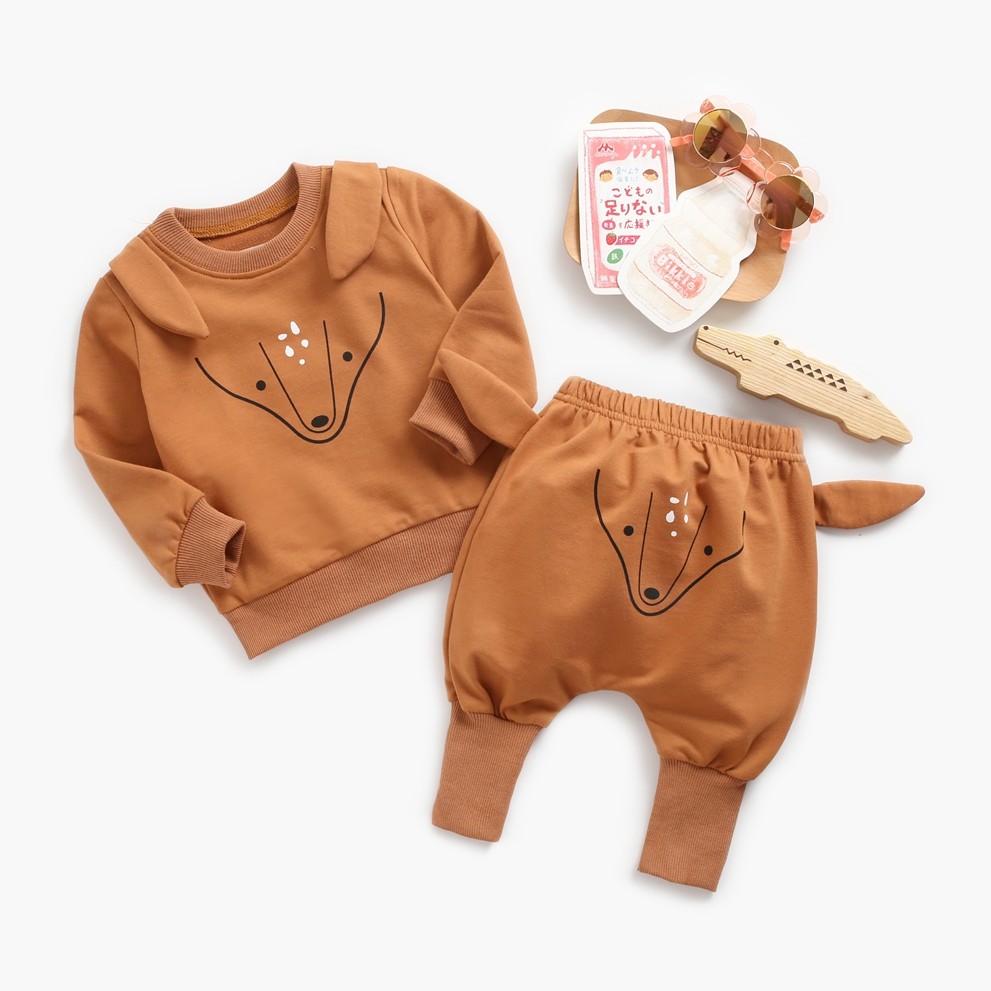 Sanlutoz Vật Dễ Thương Áo Thun Tay Dài + Quần Cotton In Họa Tiết Động