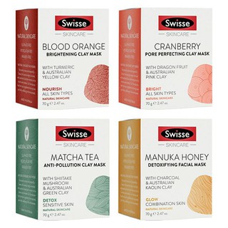 [Đủ bill+Tem] Mặt nạ thải độc làm sáng da đất sét Swisse Clay Mask Manuka Honey/ Matcha / Blood Orange/ Cranberry 70g