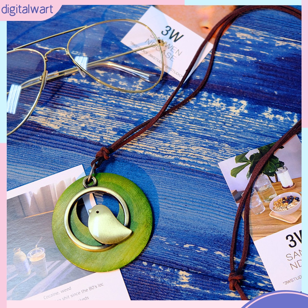 Dây Chuyền Mặt Gỗ Tròn Họa Tiết Chim Độc Đáo