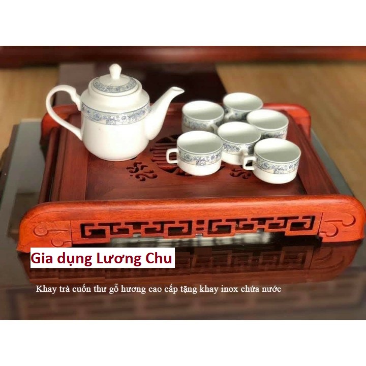 Khay trà cuốn thư gỗ hương cao cấp- khay đựng cốc chén