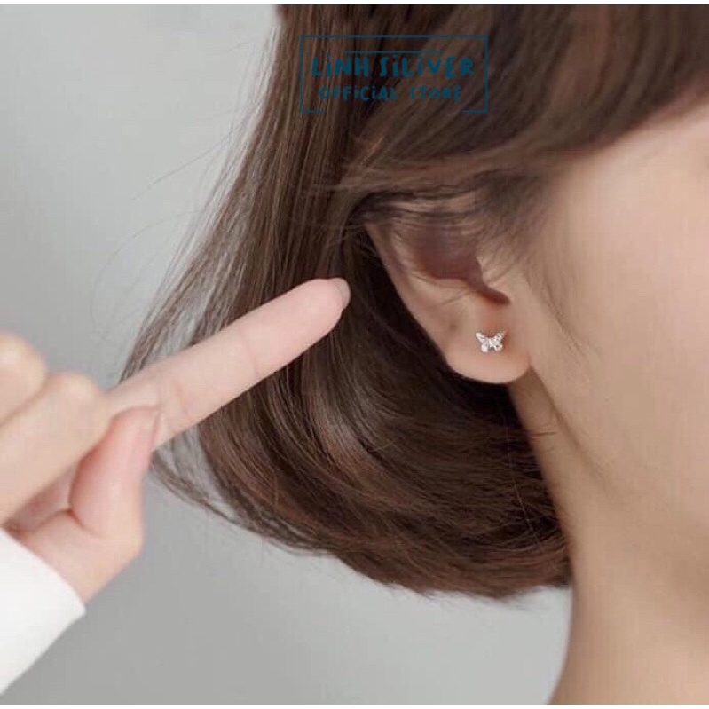 Bông tai bướm đinh chốt ren xinh xắn cho nữ- bông bạc ta