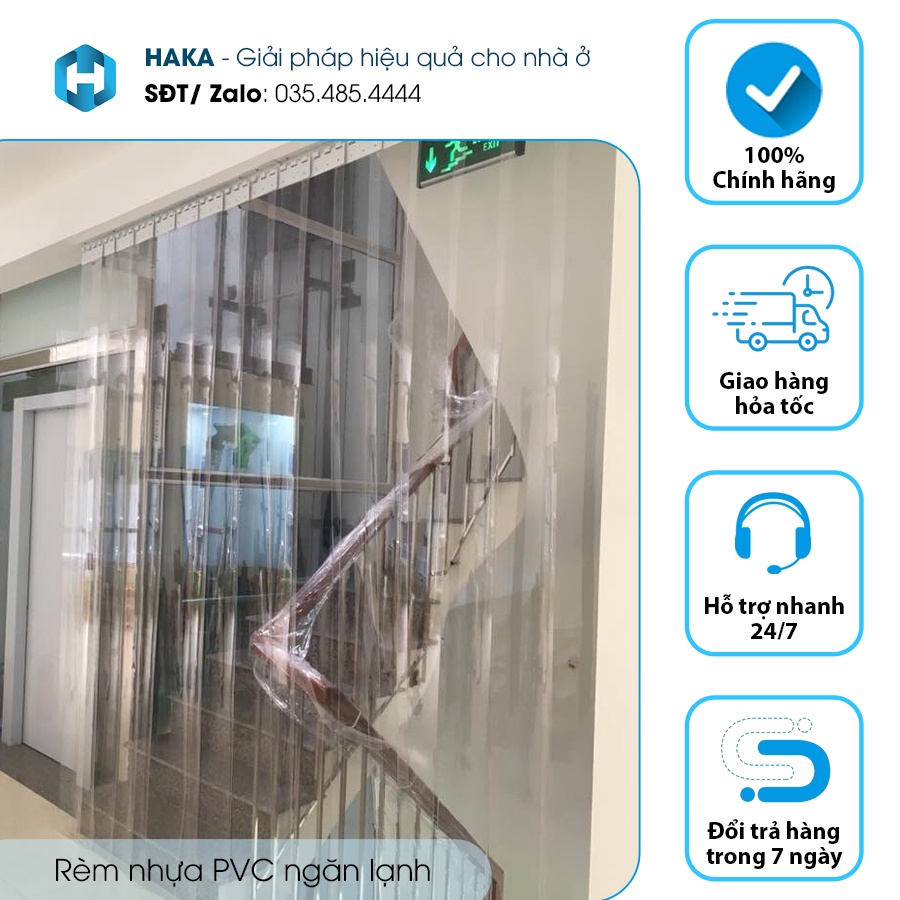 Rèm nhựa PVC ngăn lạnh điều hòa trắng trong HAKA | Dày 1.5mm, 2.0mm | Đầy đủ phụ kiện treo cố định | Trắng trong suốt