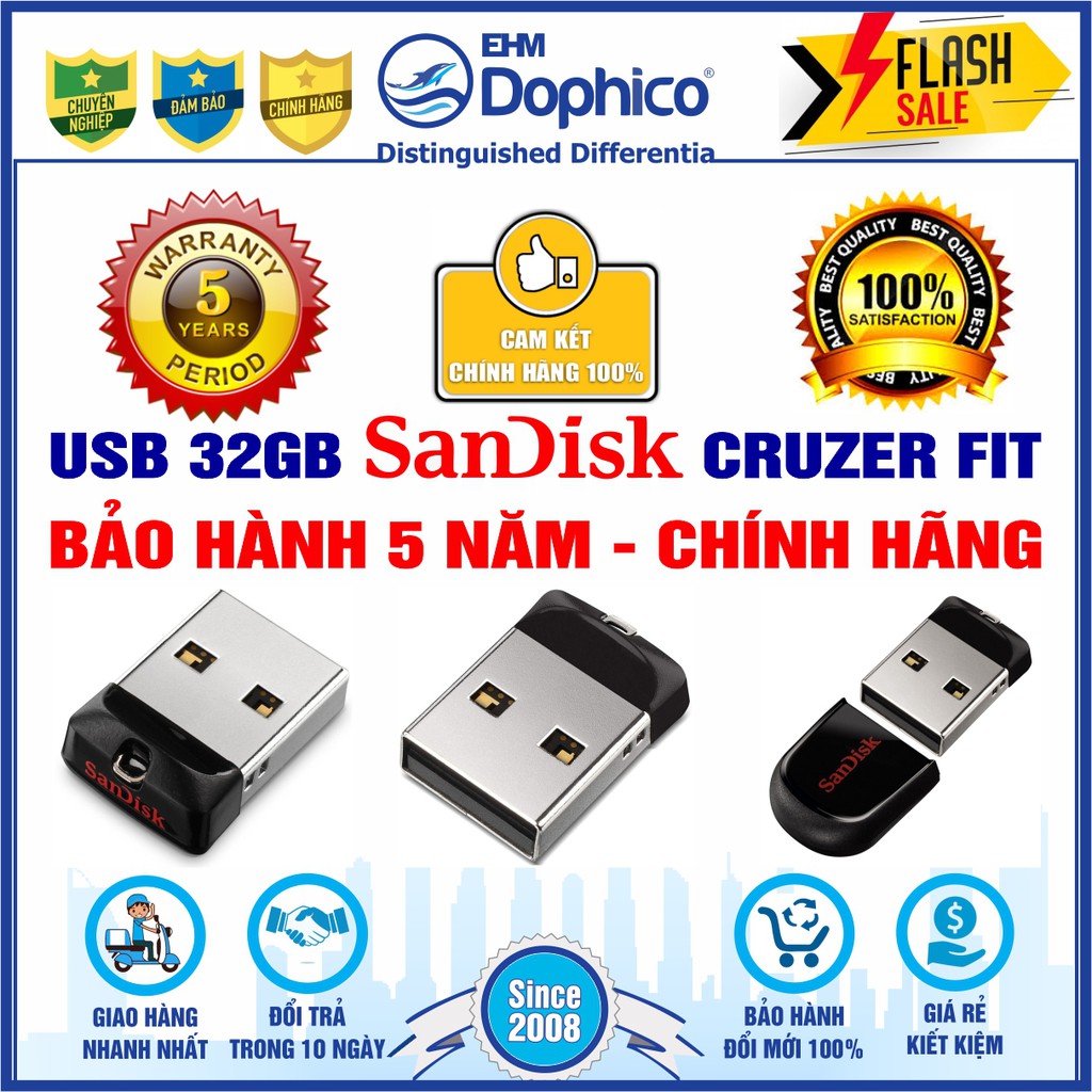 USB SanDisk 32GB Cruzer Fit CZ33 – USB Flash Diver – CHÍNH HÃNG – Bảo hành 5 năm