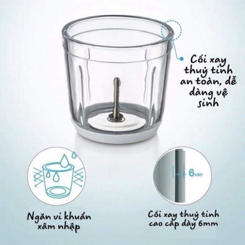 MÁY XAY CHO BÉ ĂN DẶM SIÊU MỊN HATTIECS CỐI THỦY TINH 0.3L - BẢN 6 LƯỠI