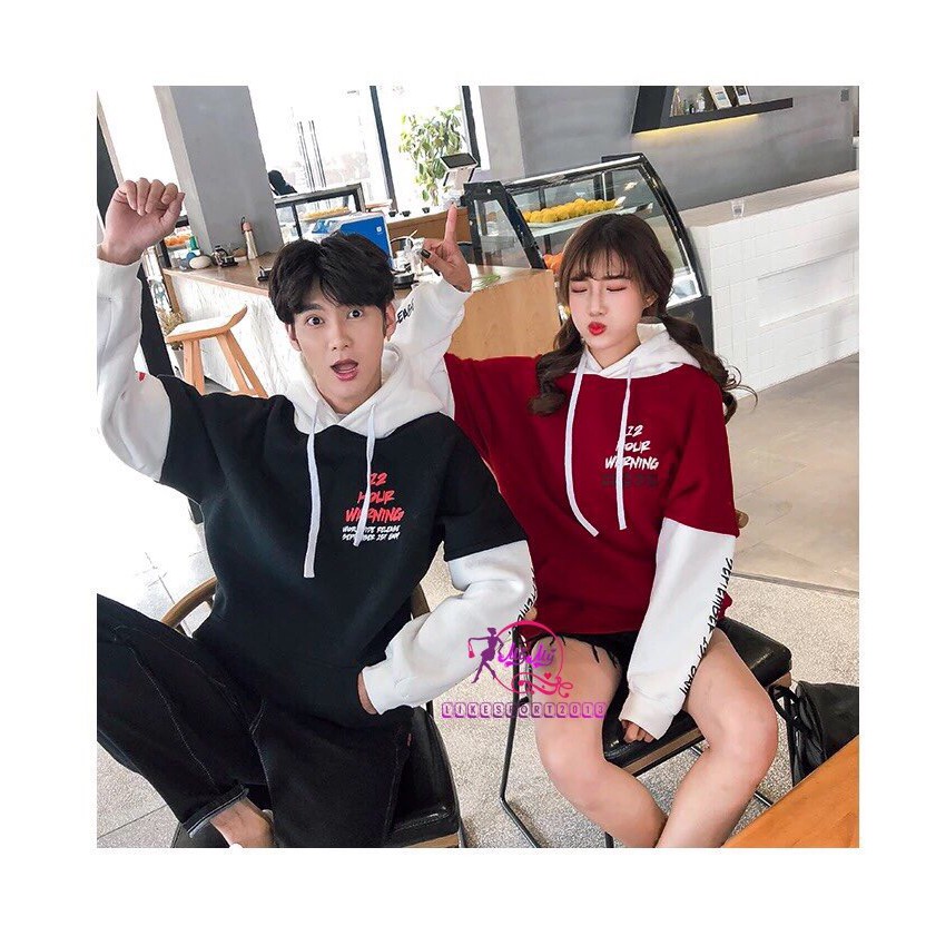 Áo Hoodie nỉ tốt phối tay Trắng Warning | BigBuy360 - bigbuy360.vn