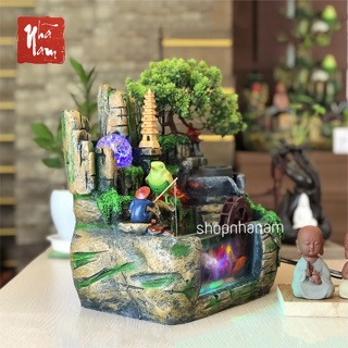 Thác nước phong thuỷ tiểu cảnh non bộ bể cá phong thủy để bàn mini có phun sương