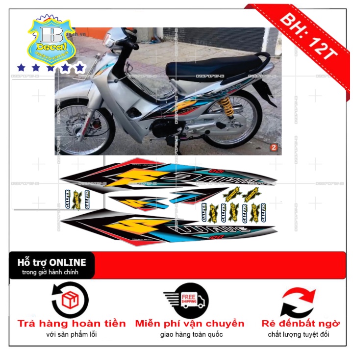 ( Quí khách vui lòng mang ra tiệm cho thợ dán ) Tem wave S nhỏ đời đầu bạc