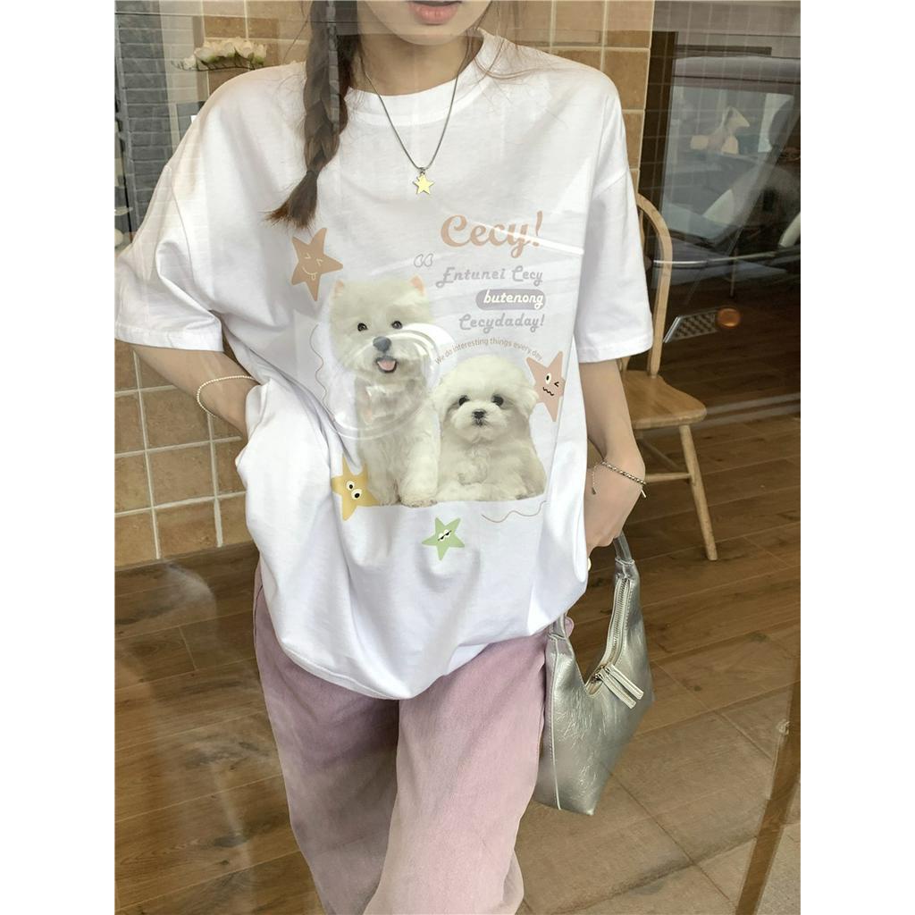 Áo Thun Dáng Rộng Ngắn Tay In Hình Ngôi Sao Cún Phong Cách Mới 64243