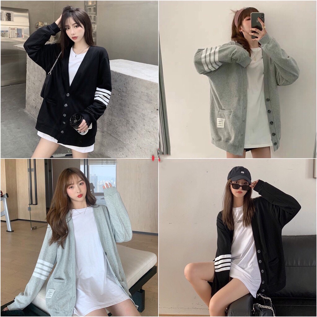  Áo Cadigan dáng rộng kẻ vạch tay nỉ da cá dày mịn đẹp cho nam nữ | BigBuy360 - bigbuy360.vn