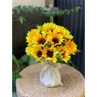 Bình hoa giả hướng dương lụa để bàn đẹp PKND FLOWERS & DECOR