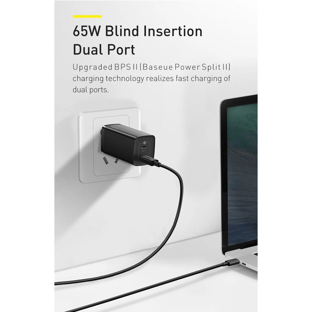 Cốc sạc nhanh siêu nhỏ Baseus 65W GaN2 Lite Quick Charge 4.0 3.0 PD Sạc Nhanh Cho IPhone12 Xiaomi Macbook Pro Loại C