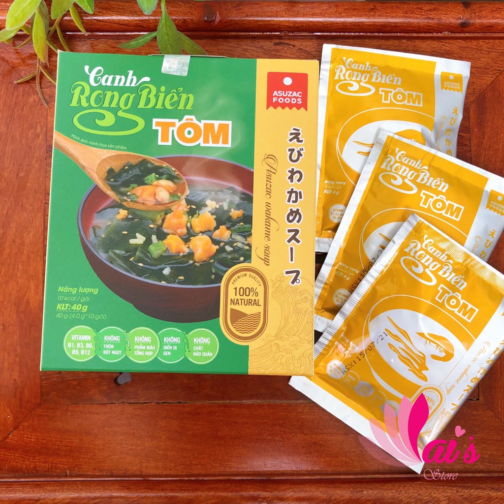 Hộp 10 Gói Canh Rong Biển Tôm Asuzac 40g (4g x 10 gói) Dinh Dưỡng Cao - Asuzac Wakame Soup - LAI'S STORE