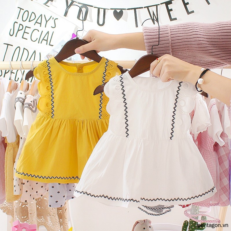 Đầm Không Tay Bằng Cotton Phối Ren Thời Trang Mùa Hè Cho Bé Gái