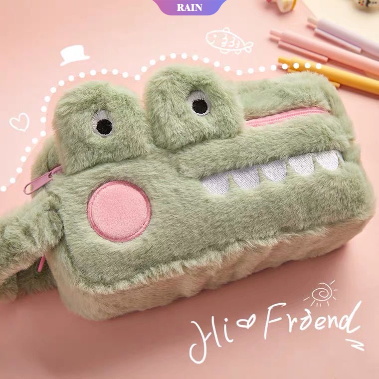 Túi Đựng Bút Hình Cá Sấu / Thỏ Nhồi Bông Màu Xanh Lá / Hồng Sức Chứa Lớn Có Khóa Kéo Dễ Thương Cho Học Sinh