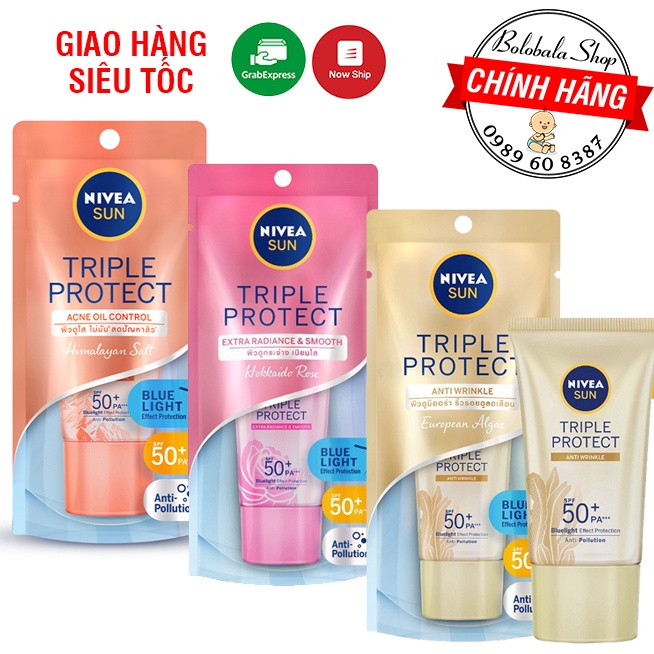 Kem Chống Nắng Dưỡng Da Kiểm Soát Nhờn Mụn NIVEA SUN Triple Protect Acne Oil Control SPF50+ PA+++ 15ML