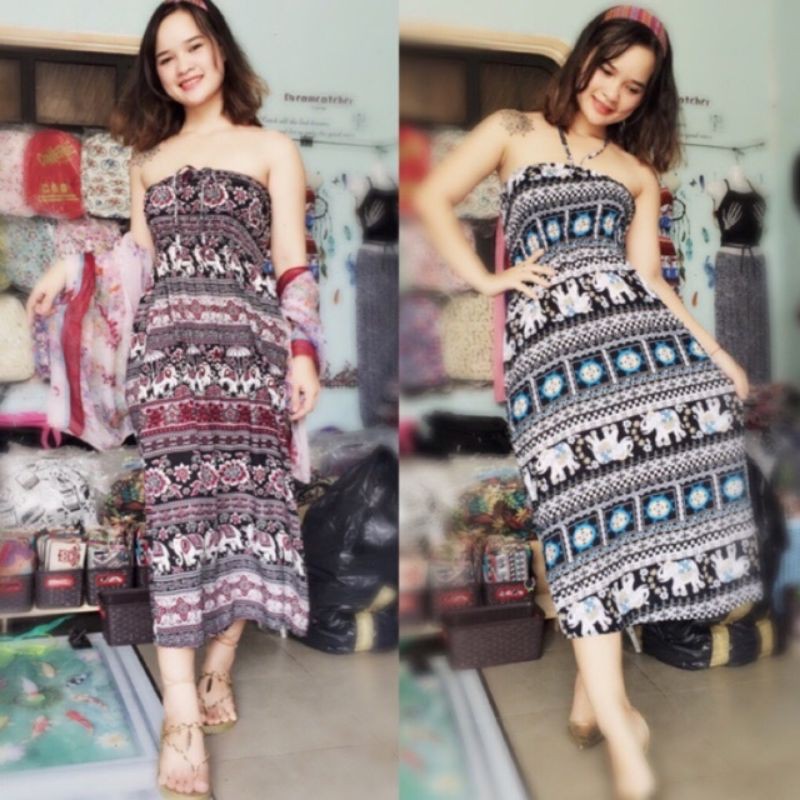 [Mã FAMAYWA2 giảm 10K đơn 50K] Đầm maxi thổ cẩm kiểu yếm xinh | BigBuy360 - bigbuy360.vn